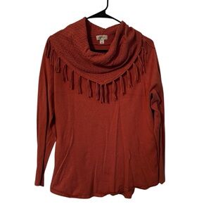 Style & Co Rust Cowl Neck Fringe Boho Sweater 💗